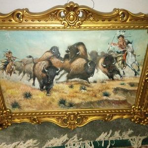 Buffalo run painting oil signed mack plummer